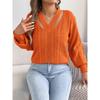 Women S Solid Color V Neck Long Sleeve Hollow Out Sweater
