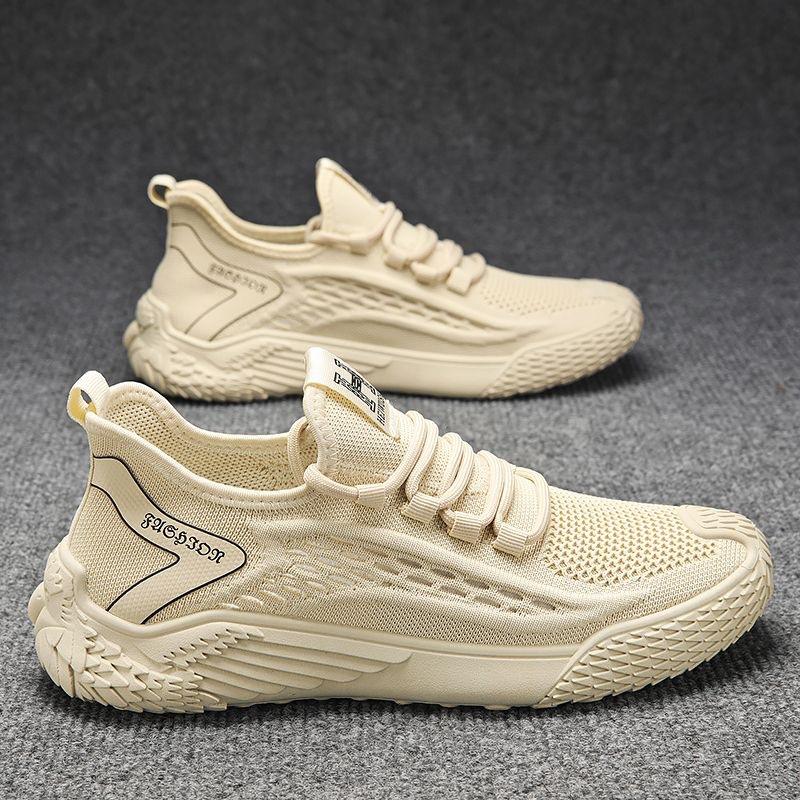 

Мужская обувь 2025 года, новые летние дышащие тонкие повседневные туфли, мужские дезодорирующие спортивные беговые летающие тканые туфли с сетчатой поверхностью Tide Shoes 44 бежевый