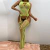 Lingerie For 18 Sex Women Porn Body Stockings Erotic Bodysuits See-through Teddies Open Bra Garter Fluorescent Green Mesh Tights