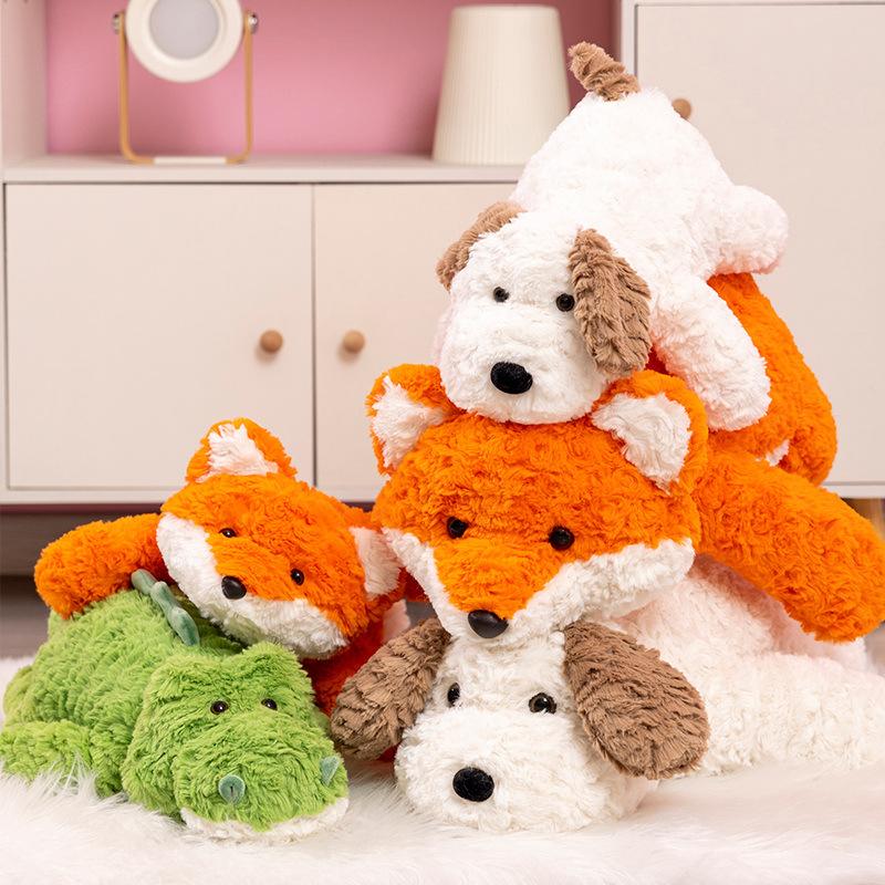 Cute Animal Crocodile Throw Pillow Plush Toy Doll Lying Down Fox Dog Doll Girl Soothing Doll