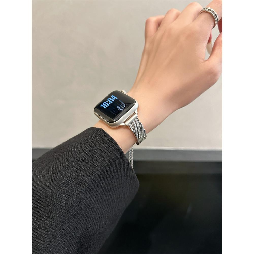Diagonal Brushed Metal Bracelet Strap Luxury Wristband for Apple Watch 38/40/41/44/45/46/49mm, Compatible with iWatch Series 11 10 9 8 7 SE Ultra