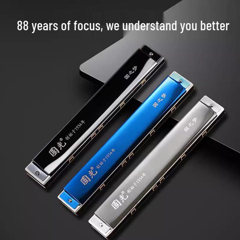 Guoguang 24/28-Hole C Key Tremolo Harmonica: Ideal for Beginners & Professionals, Concert-Level Performance