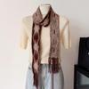 Narrow Knit Scarf Diamond Pattern Decorative Scarf Chic Neck Warmer for Women