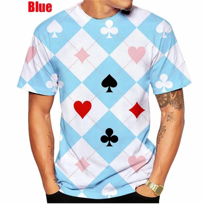Ny Mode Poker 3D-tryckt T-shirt Sommar Casual Herr Dam Hip Hop Oversize Kortärmad T-shirt Street Wear Toppar