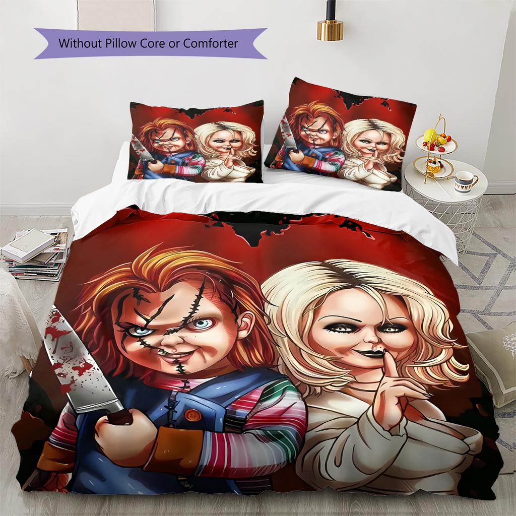 Chucky Pattern Bedding,Quilt Set Quilt Cover Pillowcase Home Birthday Gift (1 * Duvet Cover + 2 * Pillowcase, Without Core)