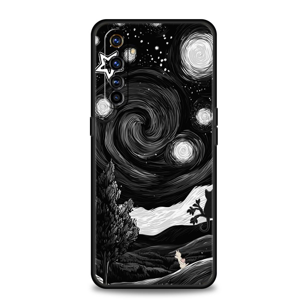 Soft TPU For Realme 11 10 9 Pro Plus GT2 GT3 GT5 C21 C25 C35 C53 C55 C67 Pro 5G Phone Case Cute Color Starry Sky Black Cat Capas
