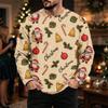 Men's Big Size Loose Fit Long Sleeve Neck T-Shirt with Christmas Print for Winter