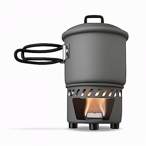 Outdoor Camping Picnic Mini Lightweight Portable Foldable Windproof Alcohol Stove with Aluminum Alloy Pot Boiler