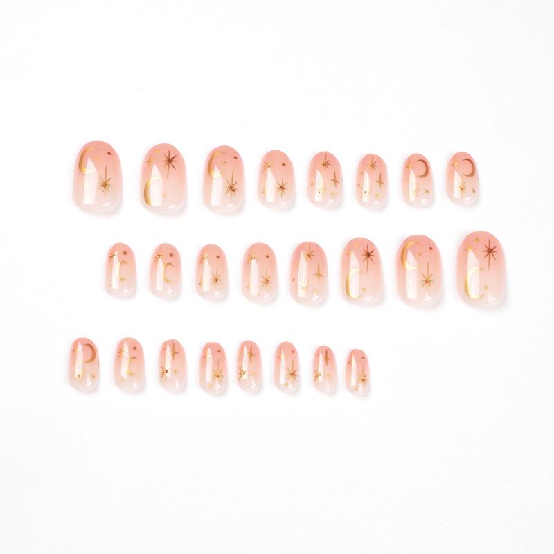 Star & Moon Press-On Nail Art Stickers with Short False Fingernail Tips