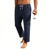 Men's Drawstring Waist Relaxed Fit Linen Lounge Pants with Pockets Lightweight Breathable Casual Trousers for Home Beach Yoga