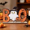Halloween Home Festive Decor Wooden Table Sign, Cute Pumpkin Boo Ghost Solid Wood Sign Tabletop Centerpiece for Indoor Mantel Fireplace Smooth Holiday