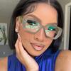 Trendy Thick Frame Oversized Square Glasses Women Men Colorful Wide Legs Eyewear Frame Female Green Optical Transparent Lens