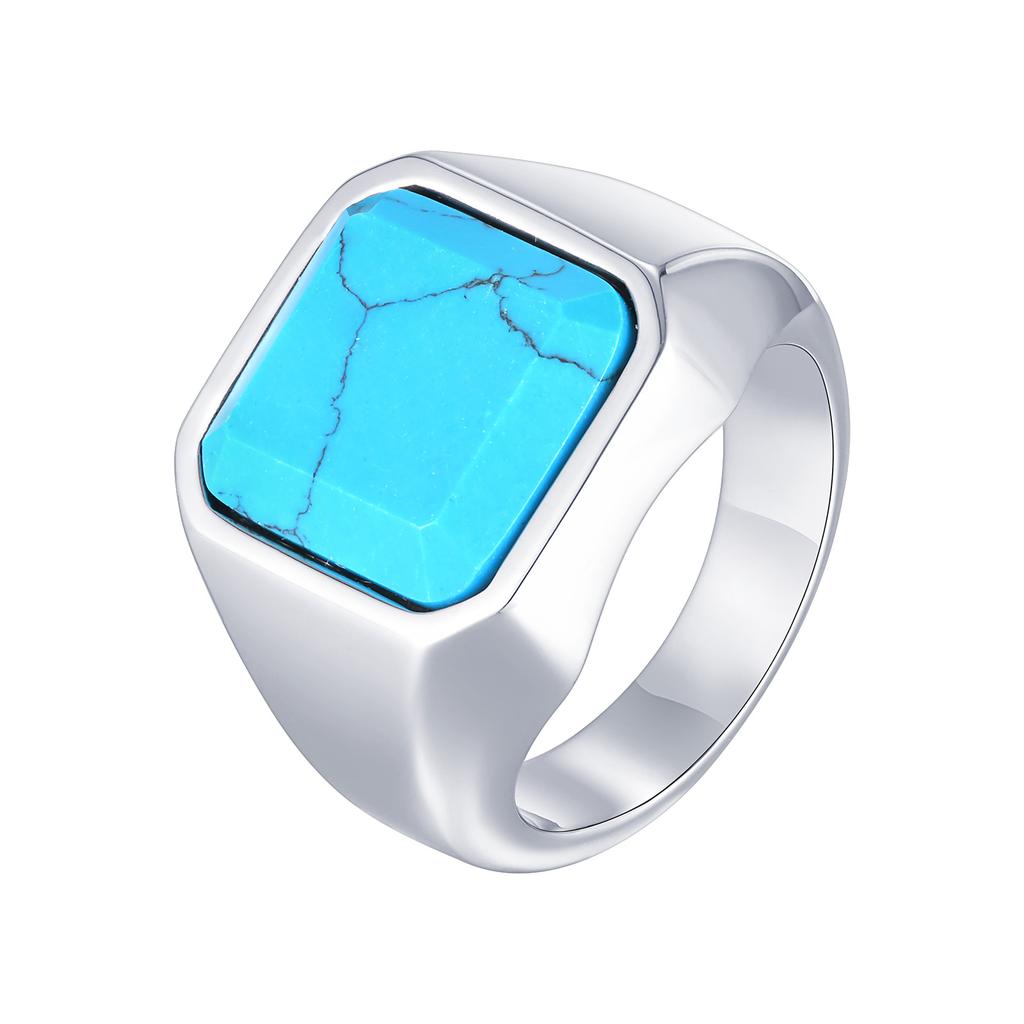 Vnox Anello Sigillo in Pietra Naturale da Uomo, Fascia Dita Quadrata Geometrica con Sigillo Superiore, Anello Maschile in Acciaio Inossidabile, Anillos De Hombre