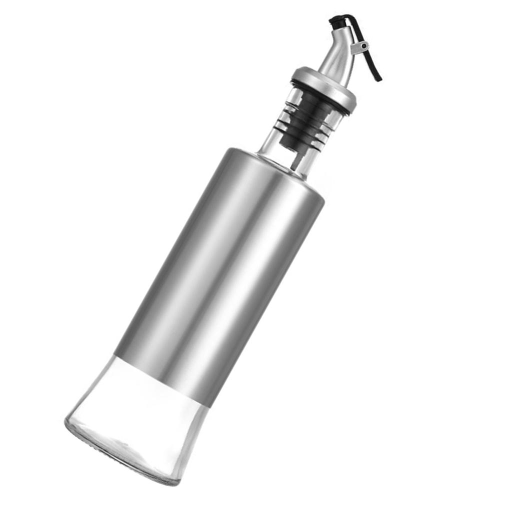 Glass Oil Bottle with Stainless Steel Shell Kitchen Cooking Press Controllable Condiments Storage Supplies S