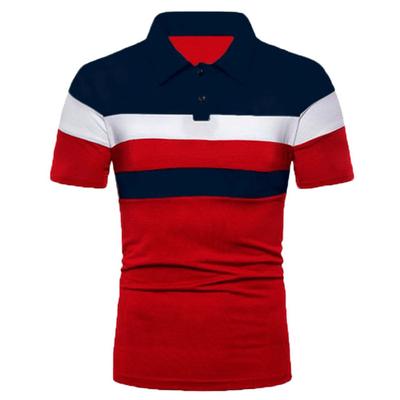 Men's Short Sleeve Chest Three Stripes Patchwork Color Shirt Men Lapel Button Plus Size Shirts