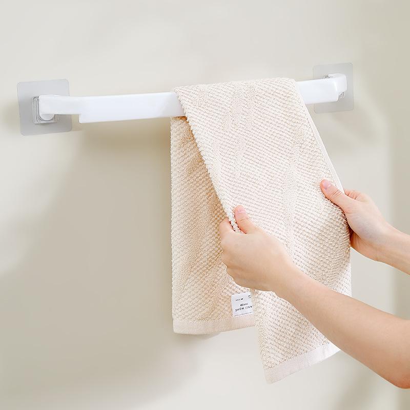 Plastic Shoe Rack Without Punching Extended Bathroom Double Pole Wall Mounted Slippers Storage Rack Household Colored Self-adhesive Towel Rack
