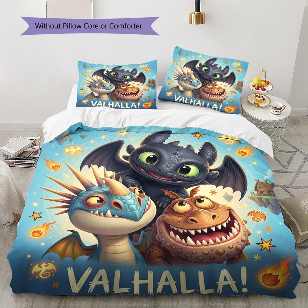 How Train Dragon Pattern Bedding Quilt Set Quilt Cover Pillowcase Home Birthday Gift(1 * duvet cover + 2 * pillowcase, without core)