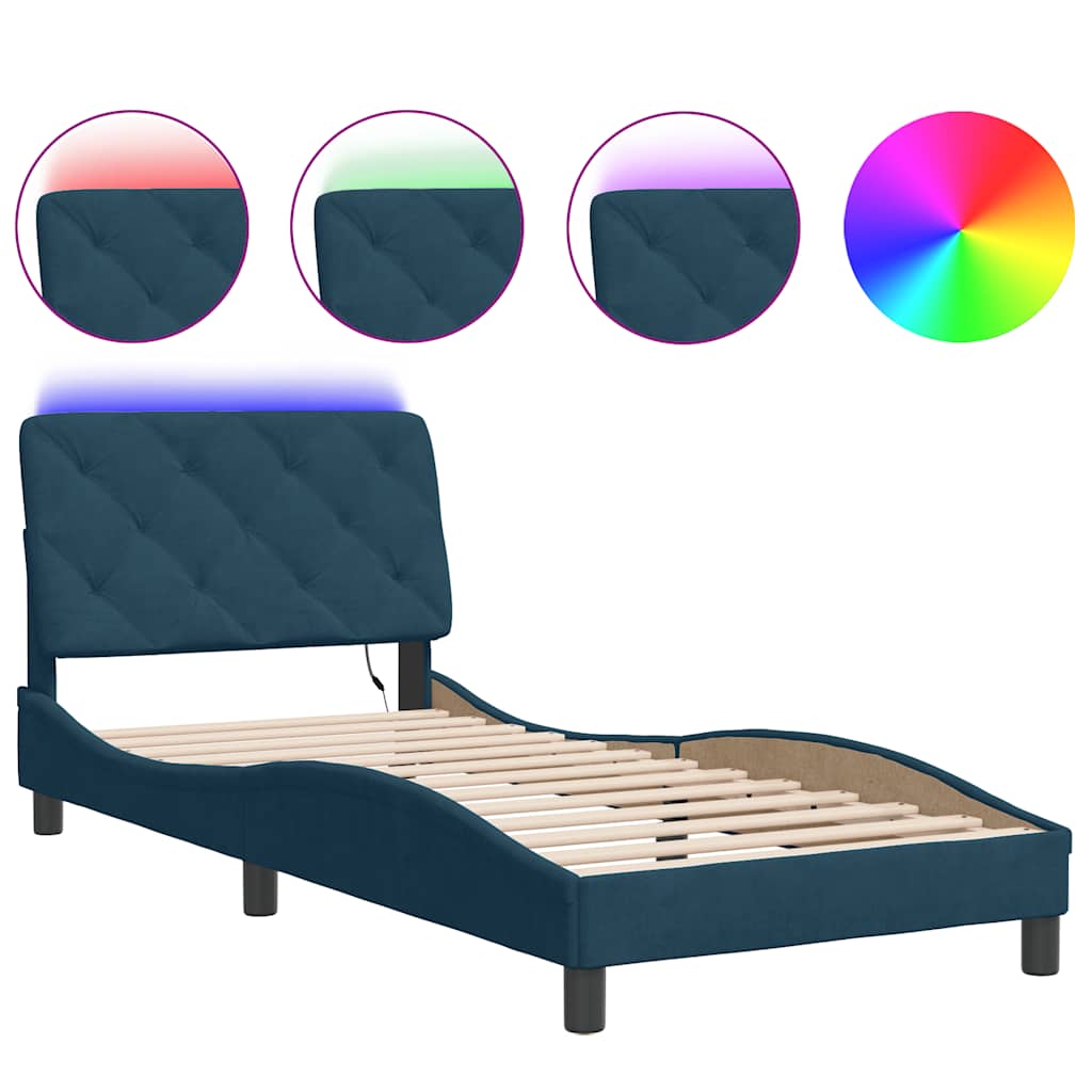 Vidaxl Bed Frame With LED, Blue, 90X200 Cm, Velvet
