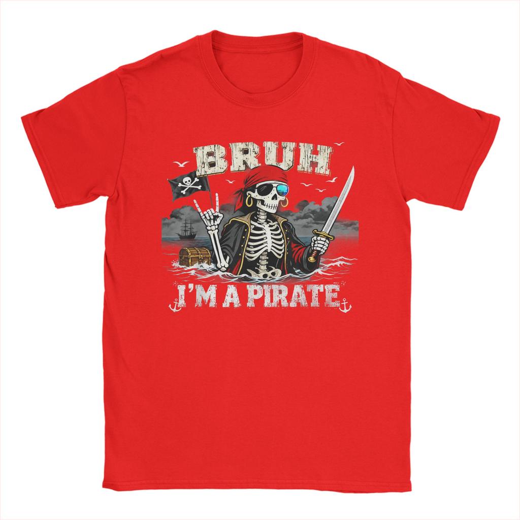 Bruh Im A Pirate Spooky Skeleton Halloween Costumes T-Shirt Beach Harajuku T-Shirts Men Cotton Comfortable Plus Size Top Tees