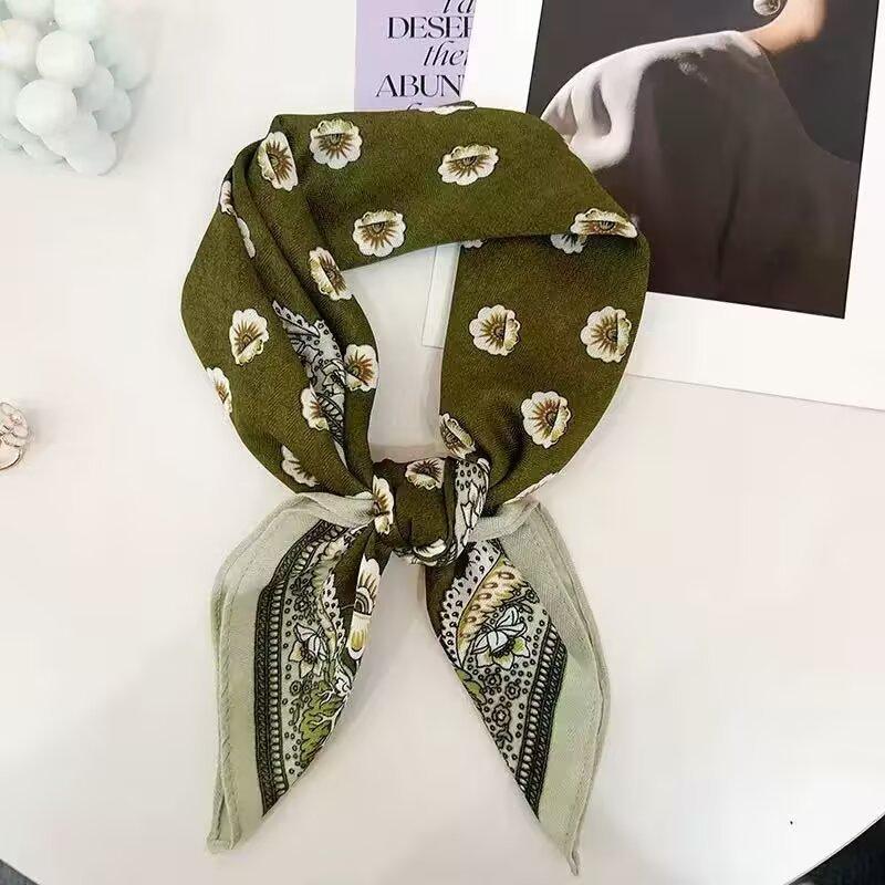 Spring and summer new French retro velvet herringbone pattern small square scarf temperament silk scarf versatile neck protection scarf scarf women