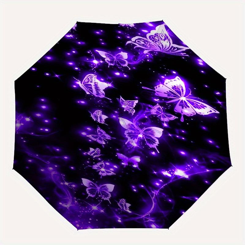 Butterfly, Sparkle Automatic Folding Umbrella 8 Ribs, Durable Iron Frame, Bright Color Pattern Compact Travel Umbrella, Suitable for Outdoo