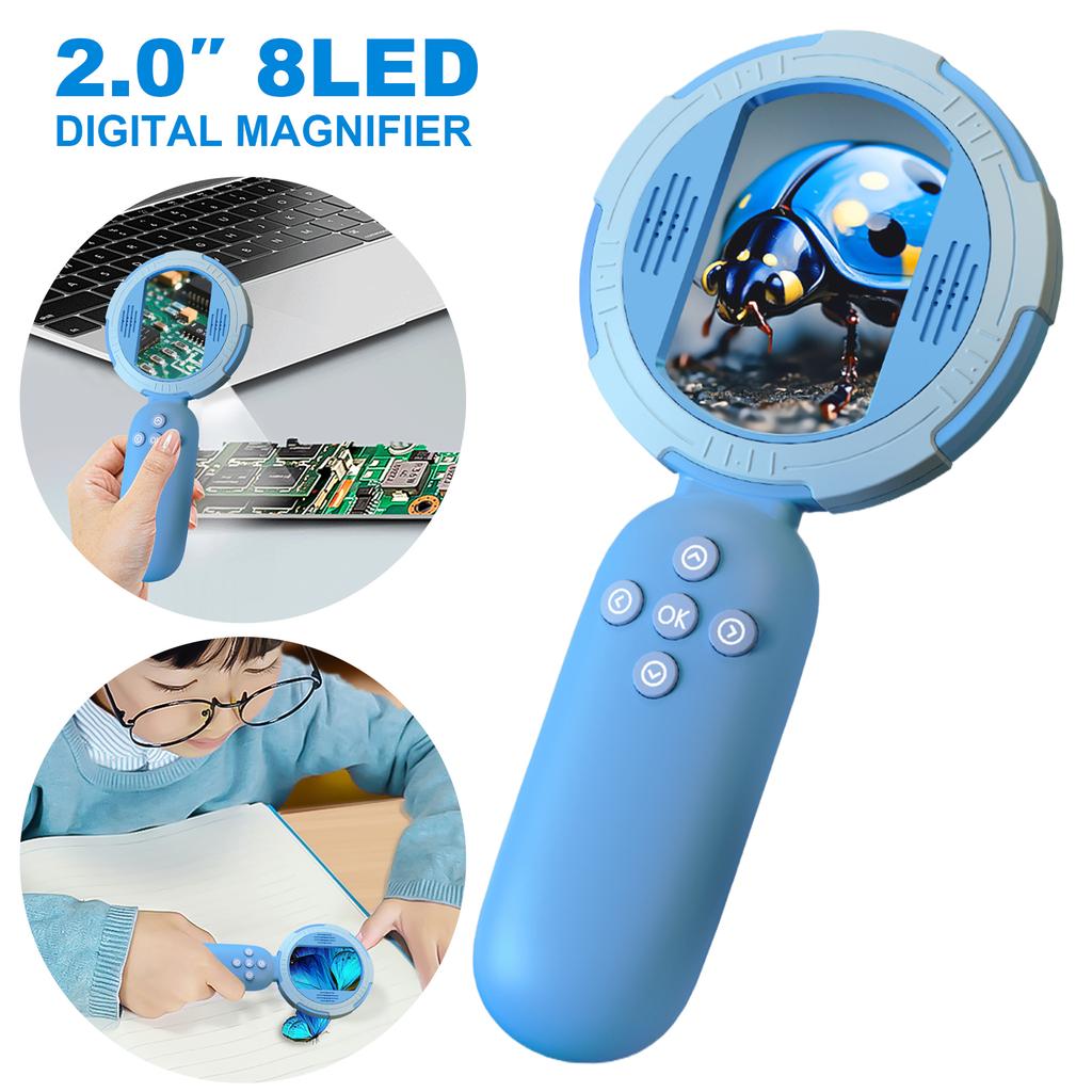 Handheld Microscope 4X with 2in Screen & 8 LED Lights Kids Magnifer Kid Mini Microscopes Science Kit Gift for Boys & Girls