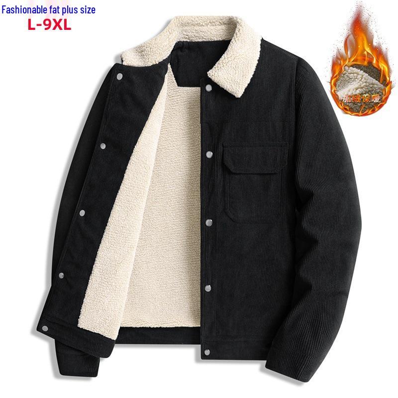 L-9XL Men's Corduroy Fleece-Lined Jacket - Thick, Warm Lambswool, Plus Size, Autumn/Winter Casual Style