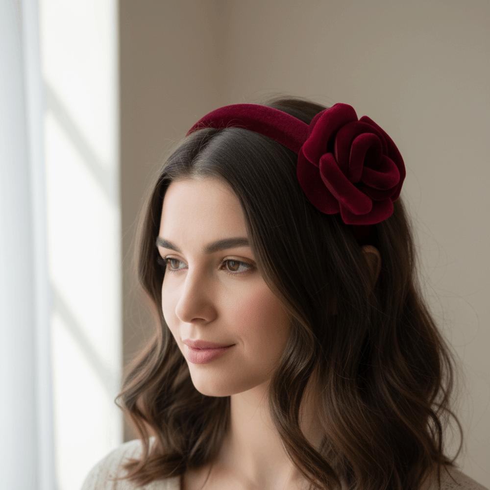 Oversize Rose Women Hairband Lady Headwear Velvet Rose Crown Fashion Hair Hoop  Women