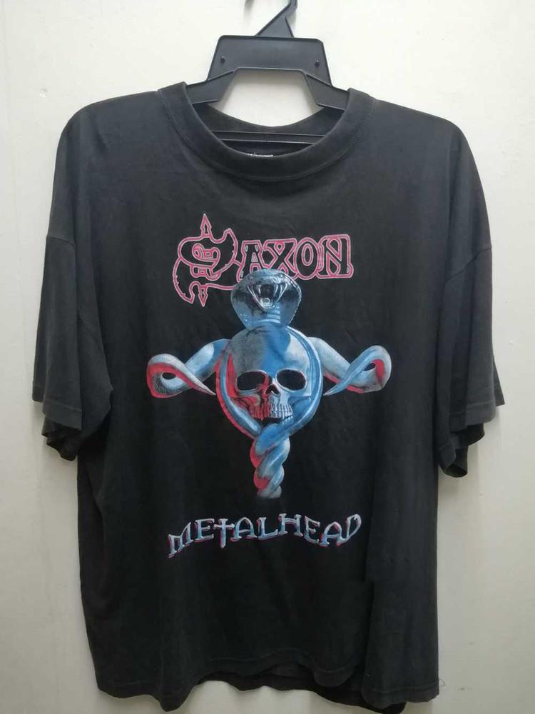 Тур Rock Band Saxon Металлист Черная Унисекс Футболка Хлопковая Футболка для Взрослых Унисекс Футболка XXXXL