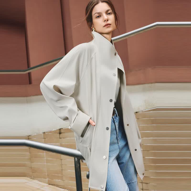 ELLE French Style Mid-Length Trench Coat
