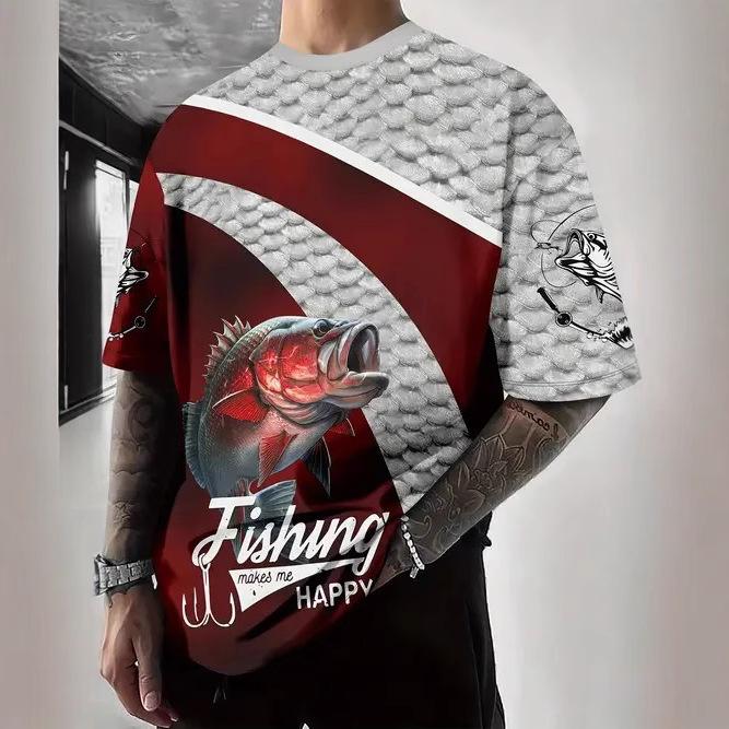 

Летняя футболка с круглым вырезом, с 3D-принтом рыболовного узора, модная, повседневная, с коротким рукавом, мужская 6XL
