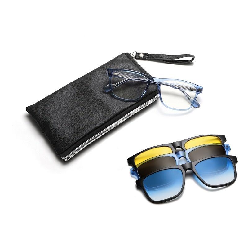 4 In 1 Spectacle Frame Men Women With 3PCS Clip On Polarized Sunglasses Magnetic Glasses Male Computer Optical Myopia Eyeglasses