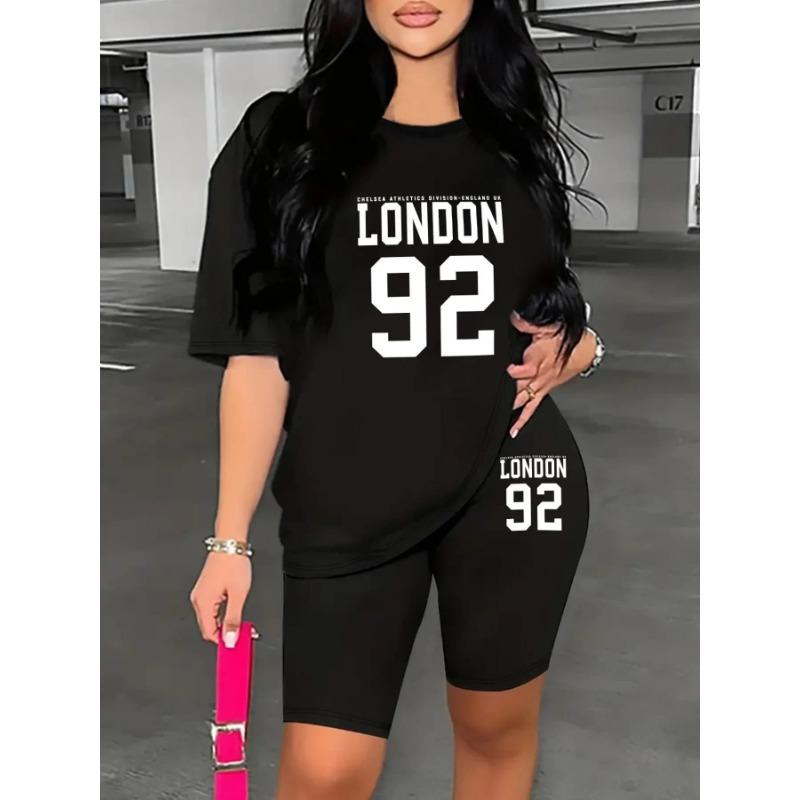 Ladies Fitted Tight Short Sleeve Tee High Waist Elastic Shorts Y2K Daily Going Out Outfit