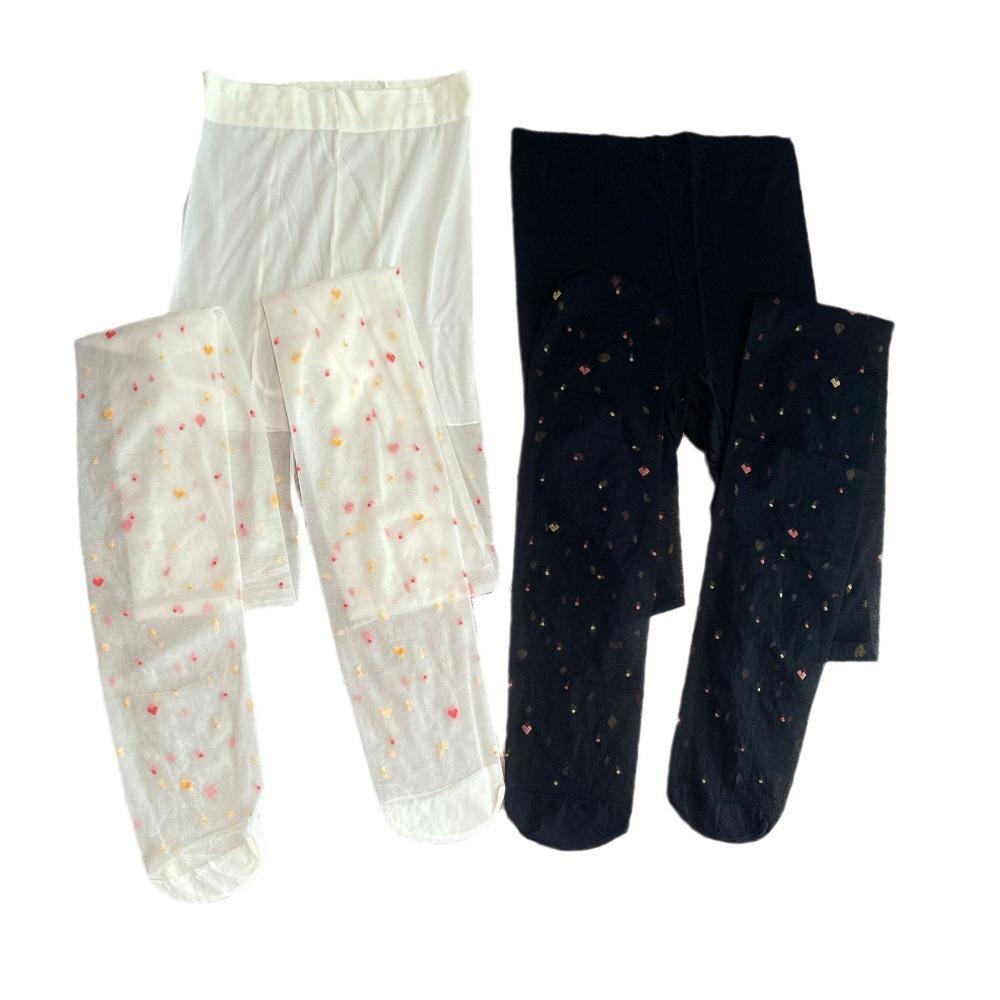 2Pcs Nylon Colorful Dot Stockings Transparent Leggings Women Sweet Heart Long Tights  Girl