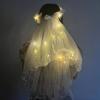 Feather Hairpin White Veil LED Light Bride Veil Headbands Korean Bride Headwear Women Wedding Veil