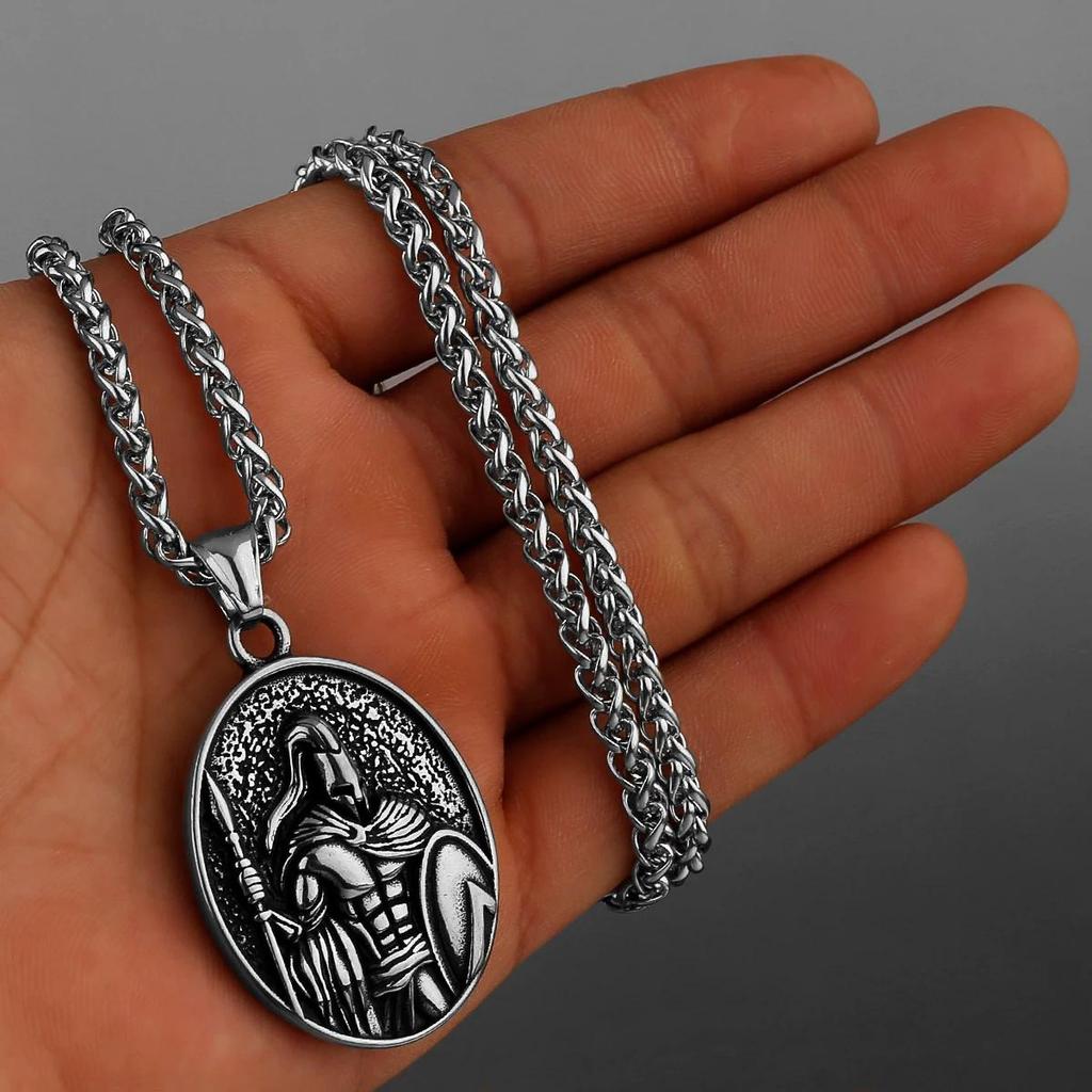 Vintage Retro Spartan Warrior Gladiator Pendant Necklace Chain Unisex Men Women Stainless Steel Fashion Gothic Amulet Talisman Jewelry