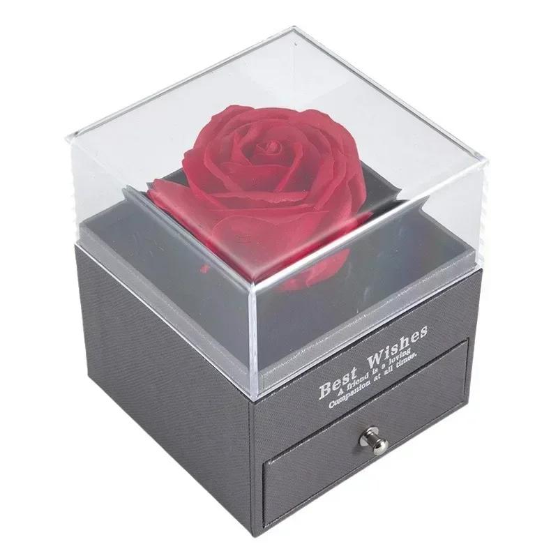 Elegante Scatola con Rosa Stabilizzata e Cassetto Portagioie per Festa della Mamma, Compleanno, Anniversario e Regalo Speciale da Custodire per Lei