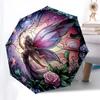 1pc Stained Glass Fairy Design Automatic Folding Umbrella - Portable Tri-Fold Design with Iron Frame - Outdoor - Ideal Gift for Fans, Travelers, Daily