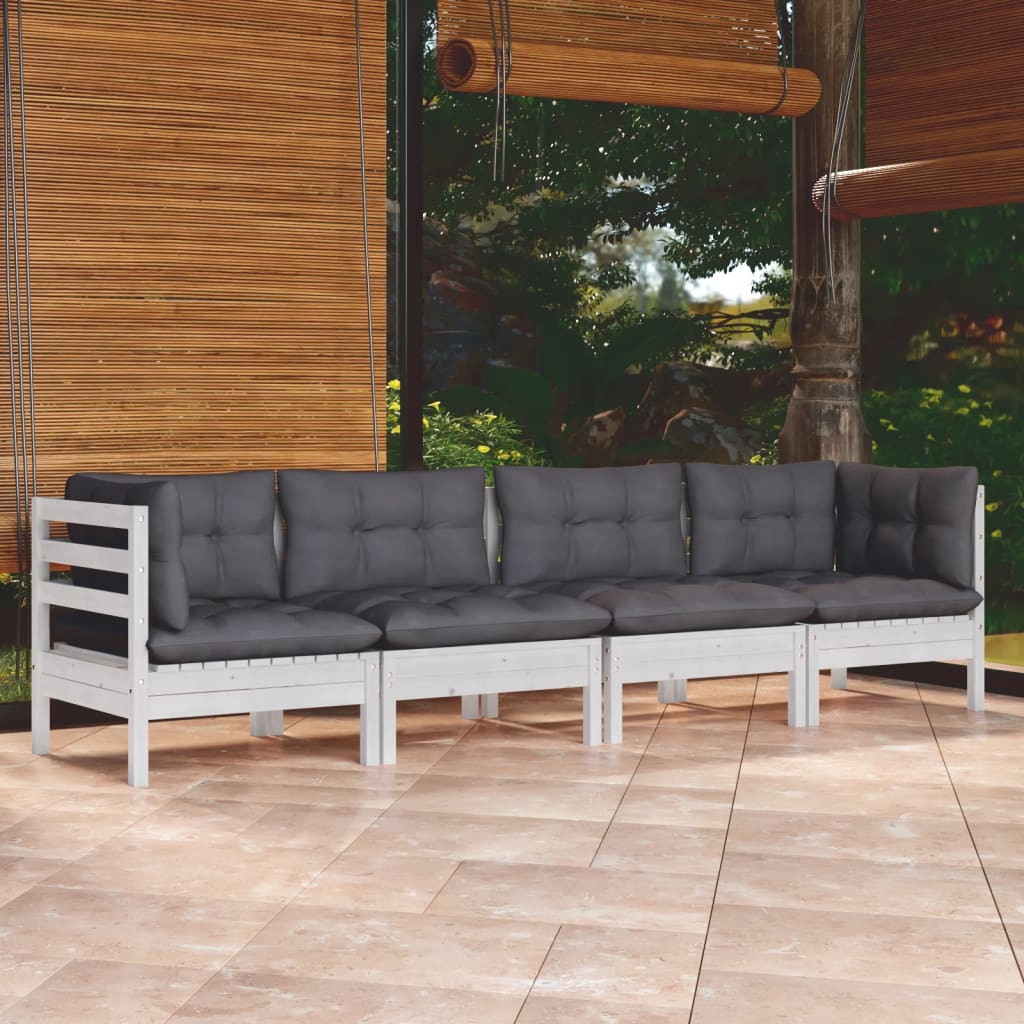 4 Piece Garden Lounge Set with Cushions Solid Pine Wood
