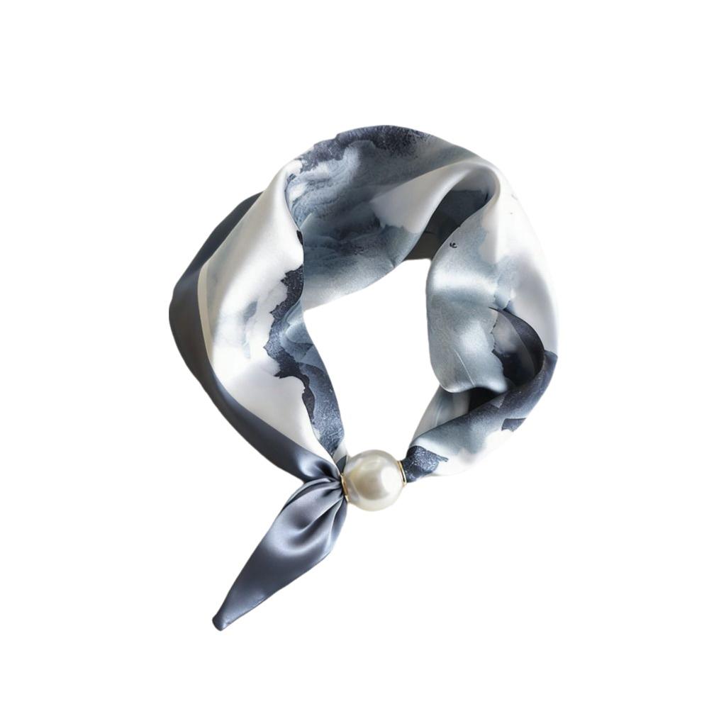 Lightweight Silk Scarf Breathable Magnetic Clasp Scarf Fashion Pearl Buckle Scarf  Female Style-1