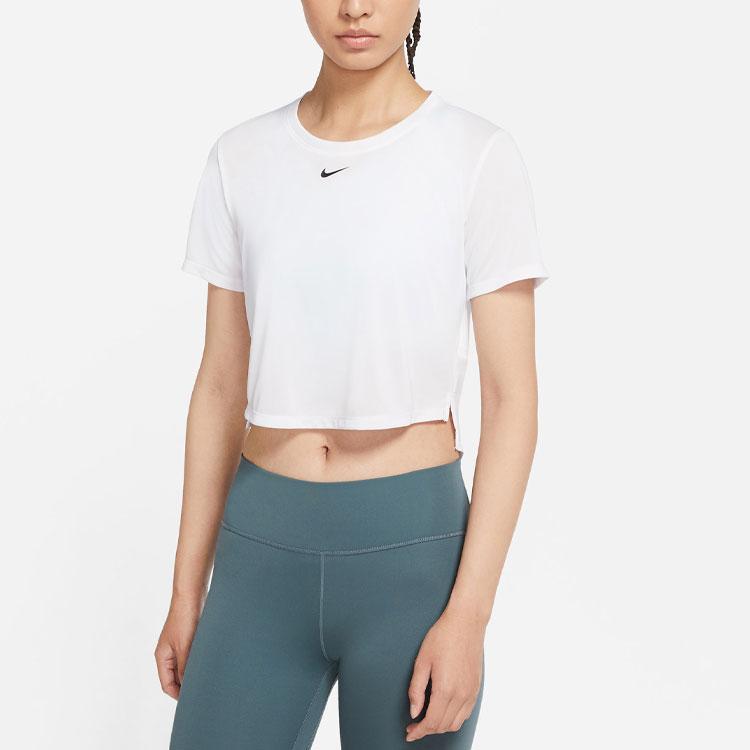 Nike Dri-FIT One Printed Logo Solid Color Short Sleeve T-Shirt Women Tops White DD4955-100