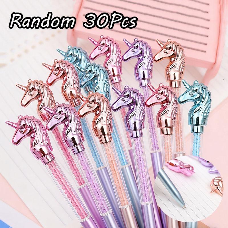 4Pcs Cute Unicorn Crystal Ballpoint Pens Creative Diamond Rotating Blue Writing Ballpoint Pen Unicorn Cat Love Style Random style 4Pcs
