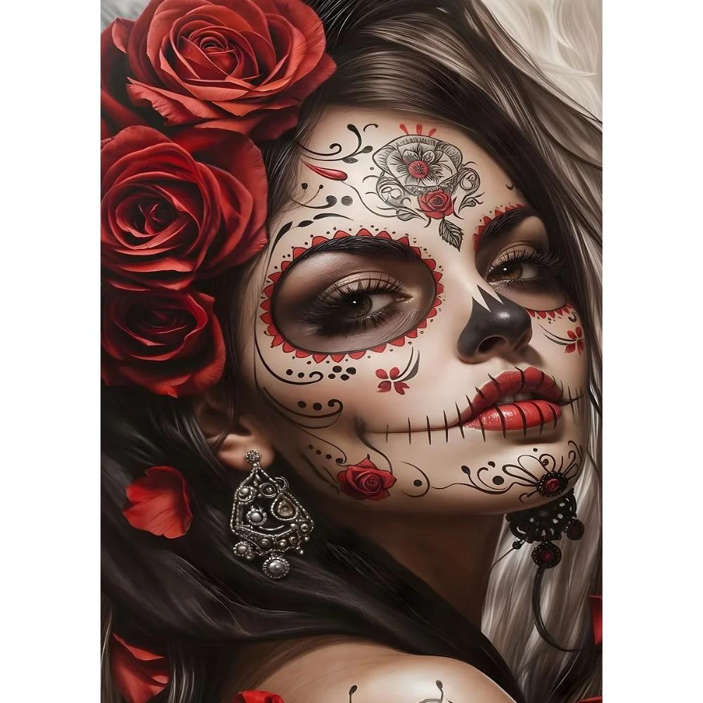 Terrifying Los Muertos Sugarskull Girl with Flowers Posters Day of the Dead Prints Canvas Printing Wall Pictures Home Room Decor