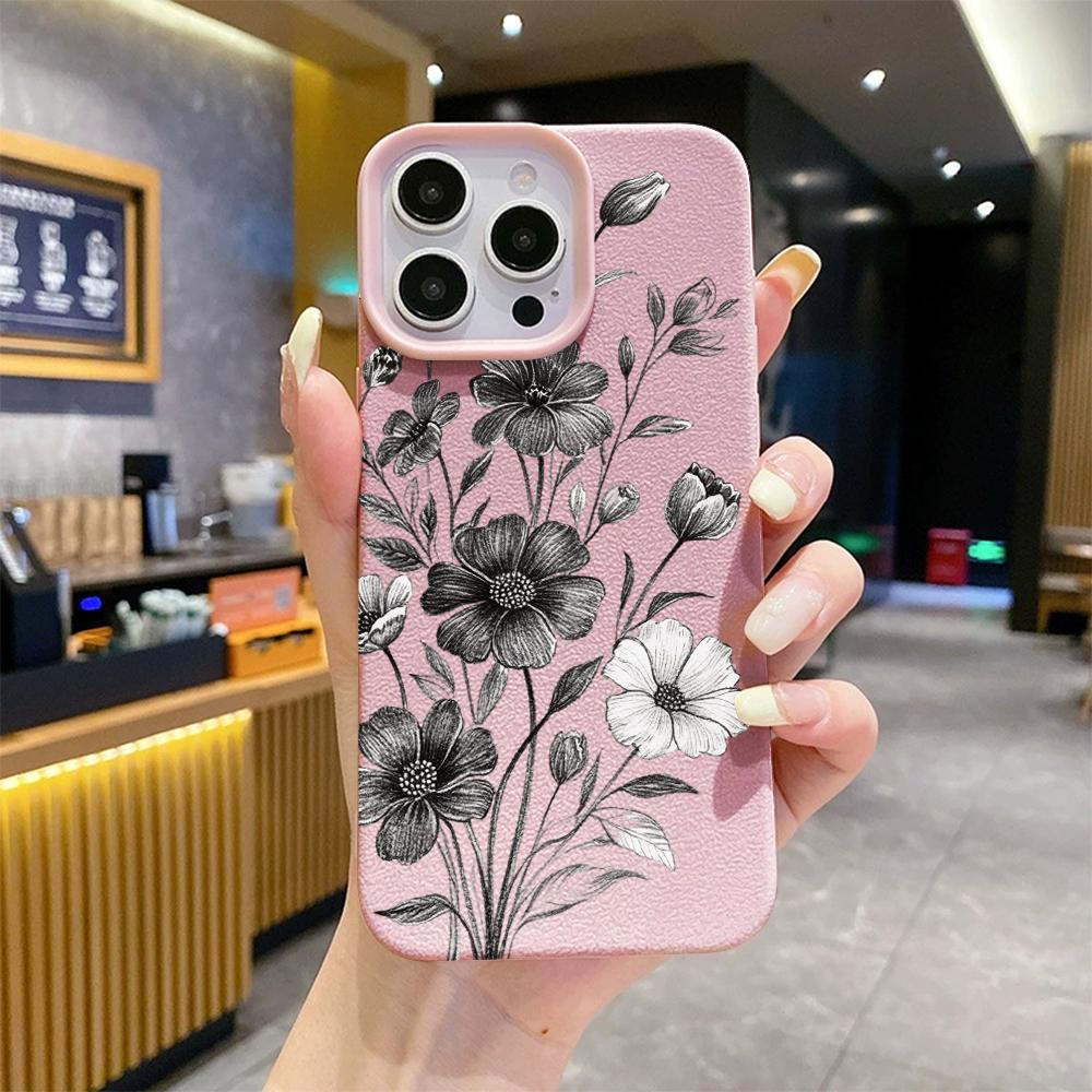 Black Flower Sketch Drawing Phone Case for Xiaomi Redmi Note 14 13 12 10 11 9 8 / Redmi A1 A3 A5 Shockproof Anti-Scratch Cover
