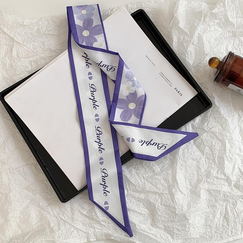 

Long silk scarf atmosphere flower small fresh headscarf headband multi-functional binding bag streamer decorative belt фиолетовый