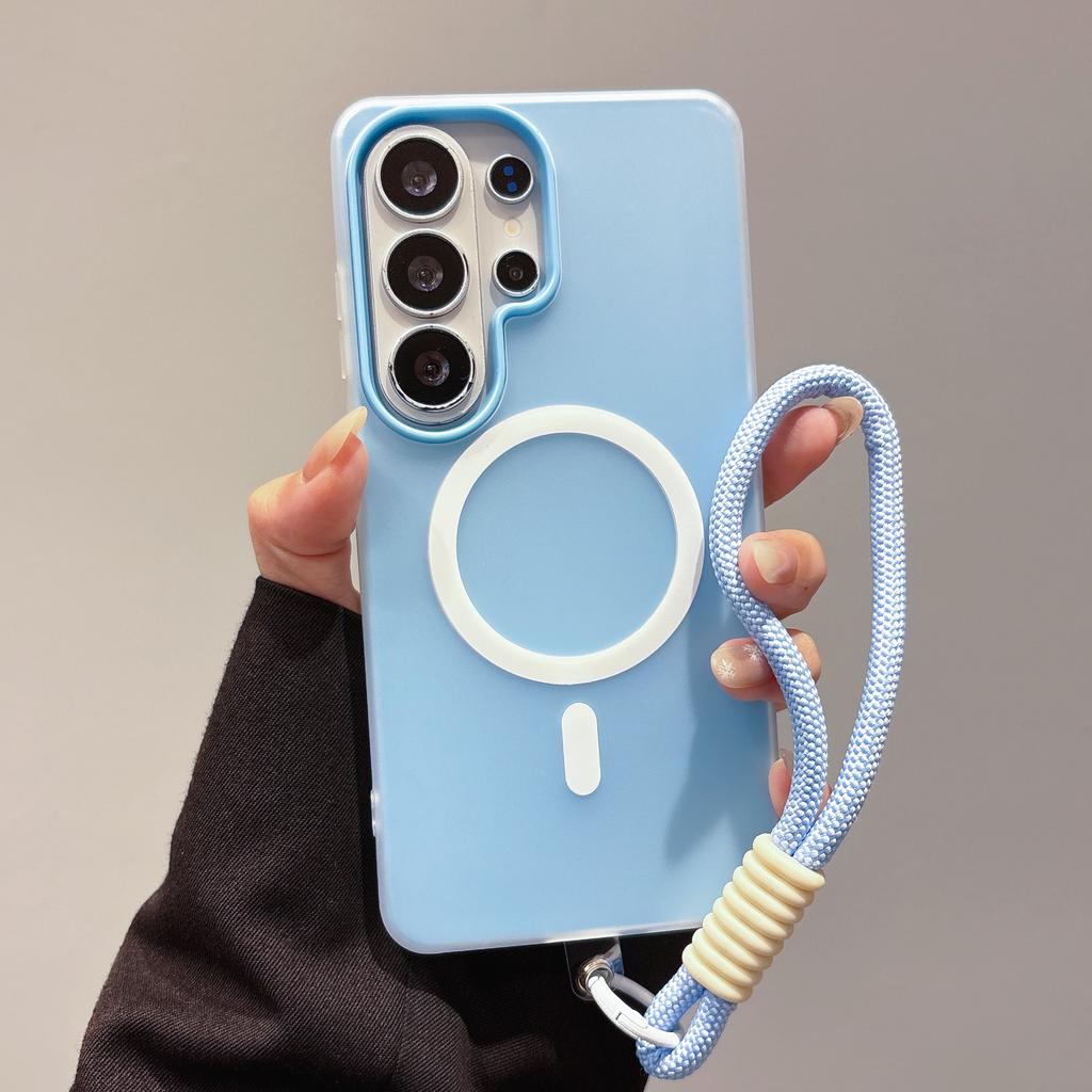 Matte for Magsafe Lanyard Case for Samsung Galaxy S25 S26 Ultra S23 S22 Plus S24 FE A16 A56 A55 Wrist Strap Candy Color Cover