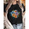Women's Vibrant Multicolor Floral Print T-Shirt with "Focus On the Good" Positive Affirmation - Relaxed Fit Round Neck