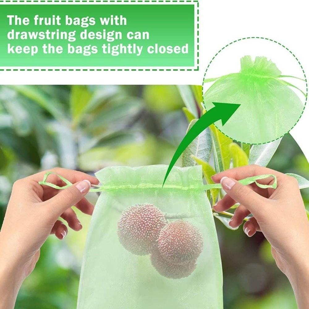 100Pcs with Drawstring Fruit Protection Bags Organza Anti-Bird Netting  Wedding Gift