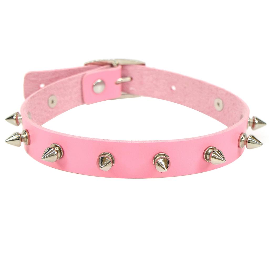 Pink Red White Black PU Leather Choker Necklace for Women Men Cool Punk Gothic Biker Collar Studded Rock Necklace Rave Jewelry