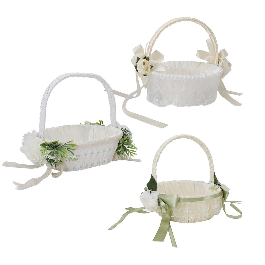 Kosz dla Dziewczynki z Kwiatami Romantyczny Elegancki Lekki Ręcznie Tkany Kosz Kwiatowy Ślubny dla Panny Młodej